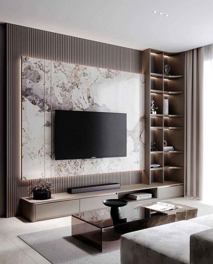 custom TV cabinet design for home interior in Dubai